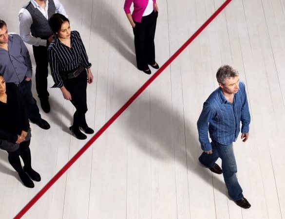 Man crossing a red line showing leadership