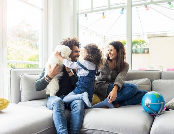 Happy family with dog