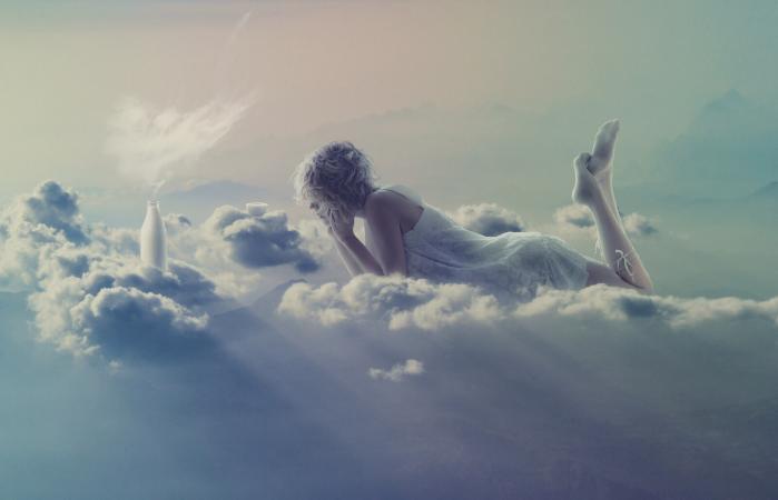 woman in clouds
