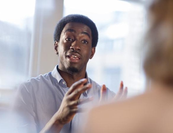 Boss and employee talking