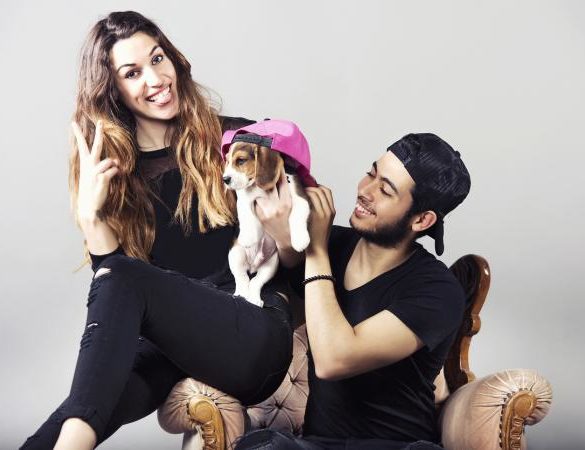 Cute couple with puppy