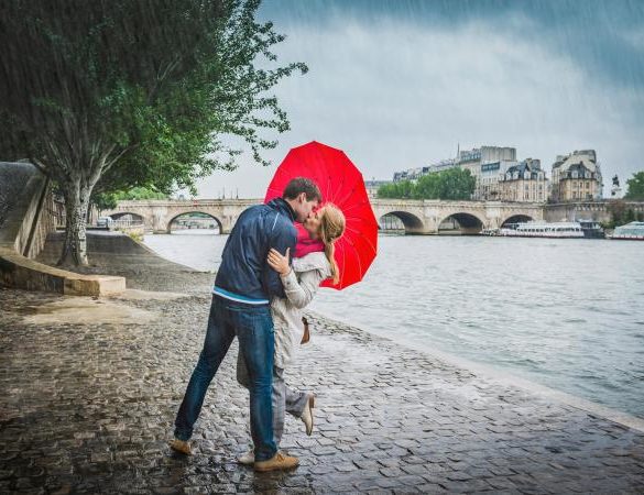 Couple kissing under the rain