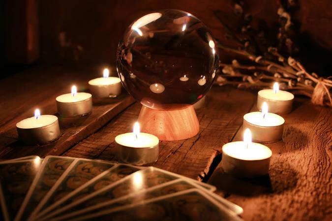 Tarot card reading in candle light