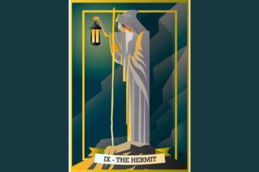 Hermit tarot card on grey background