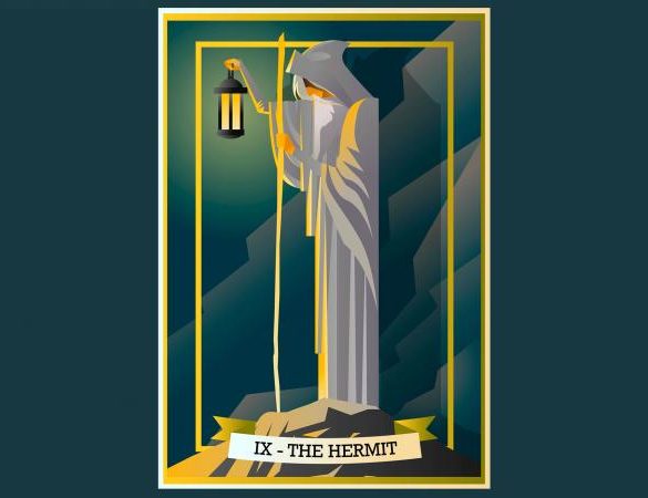 Hermit tarot card on grey background