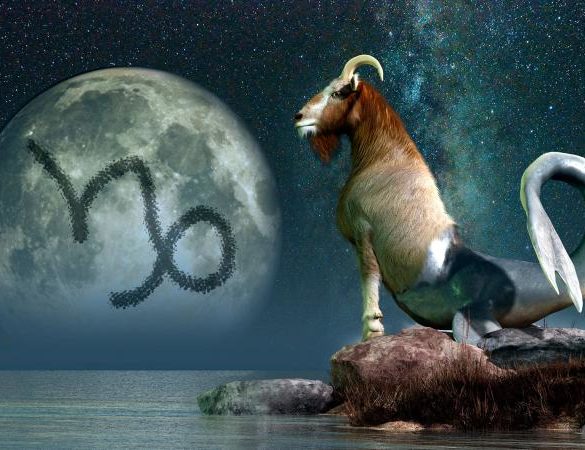 Capricorn sea goat and moon