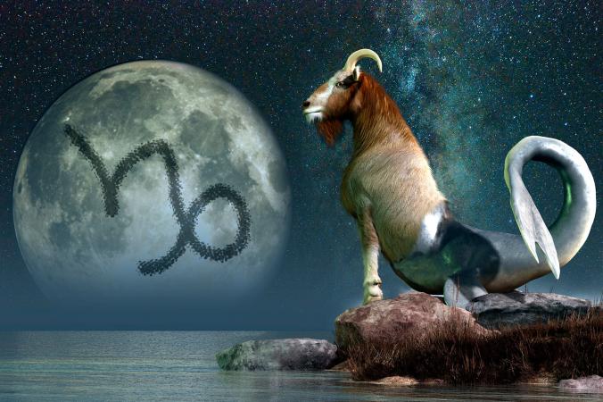 Capricorn sea goat and moon