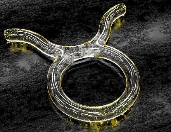 Astrology symbol in glass with yellow particles