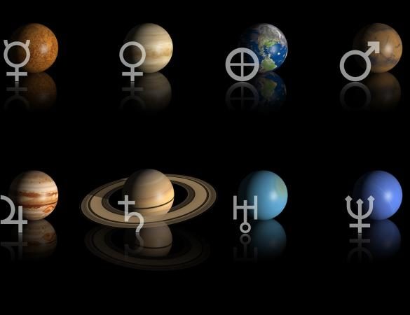 Astrological planets and their glyph symbols