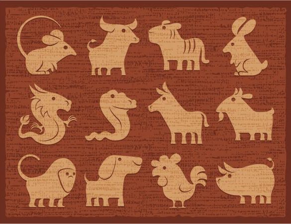 Chinese horoscope icons in earthtones