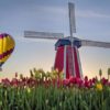 Hot air balloon and windmill