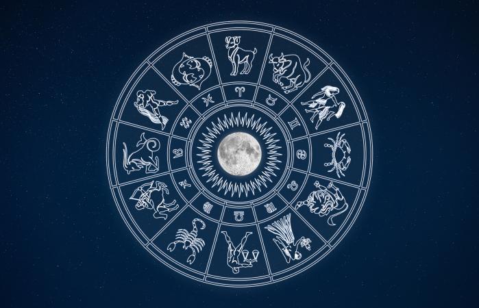 Signes du zodiaque entourant la lune