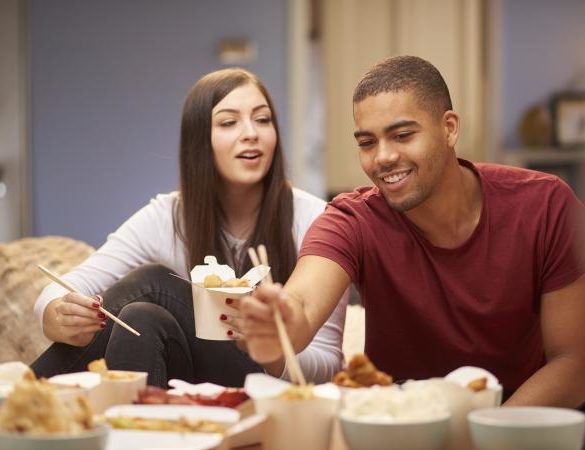 couple eating Chinese takeout