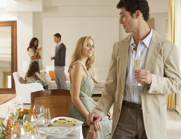 Woman and man flirting with each other