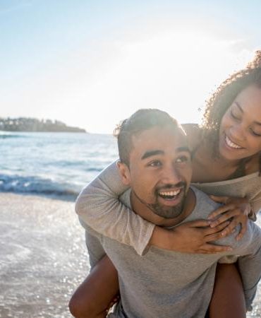 happy couple at beach