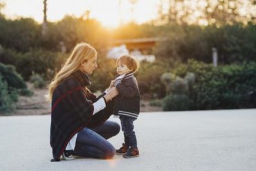 Mother talking to her son