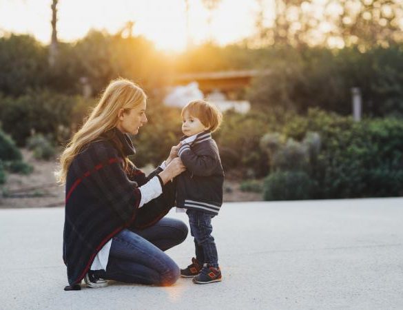 Mother talking to her son