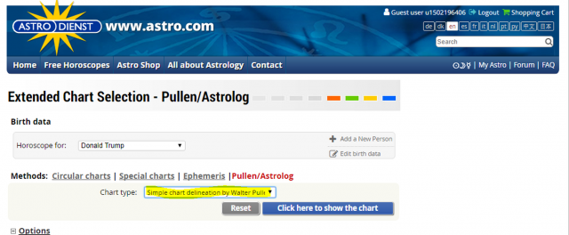 Capture d'écran de la sélection de cartes étendues sur astro.com