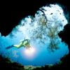 Deep sea diver in a cave
