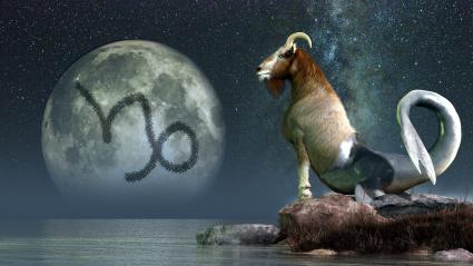 Glyphe de chèvre Capricorne et lune