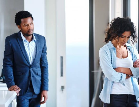 Man and woman breaking up