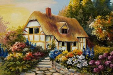 Oil painting of fairy house