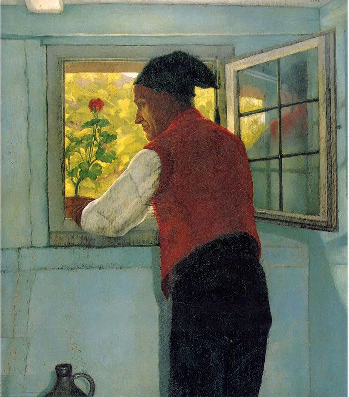 Paysan à la fenêtre, vers 1930, Gustave Stoskopf ( 1869-1944) 